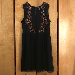 Black dress with red flower designs